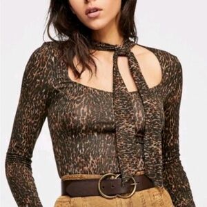 Free People Brown and Black Long Sleeve Top